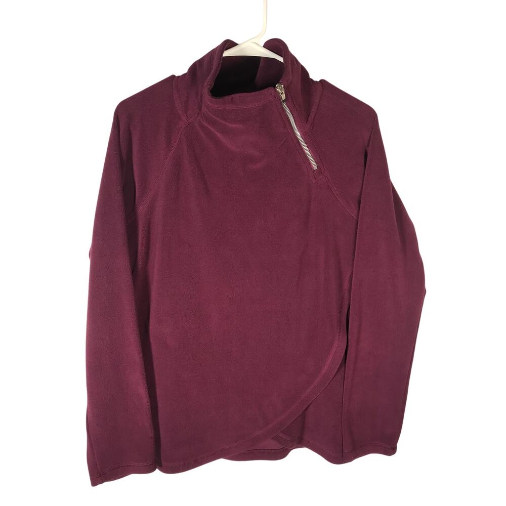 Calvin Klein Fleece Top Medium Womens Thermal Sweat Zip Front Wrap Purple M